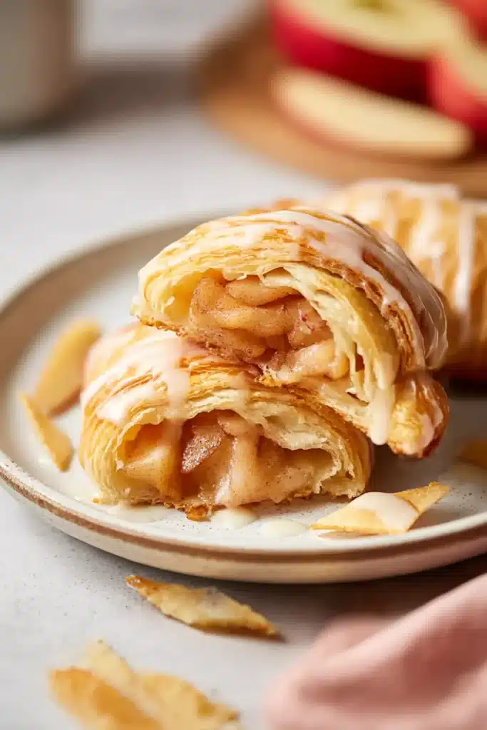 Inside view of Easy Crescent Roll Apple Turnovers with apple filling