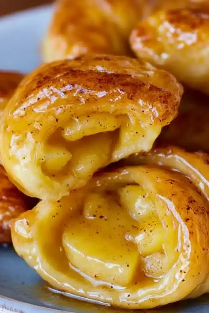 Easy apple dumplings recipe showing baked dumplings with flaky crust and soft cinnamon apple filling.