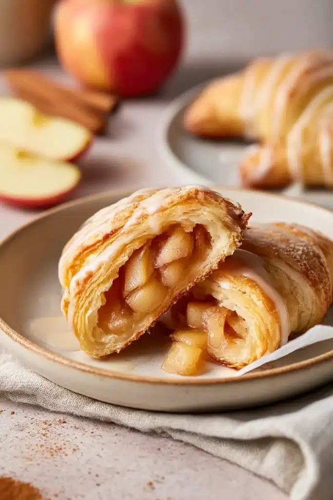 Inside of Easy Crescent Roll Apple Turnovers showing apple cinnamon filling