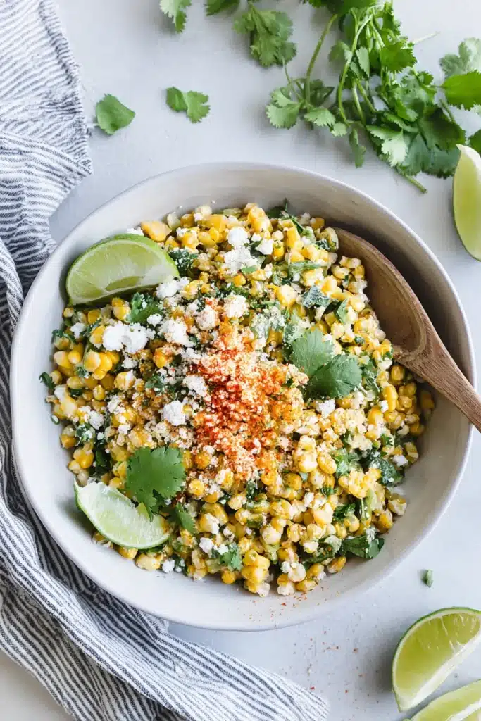 Grilled Shrimp Tacos with Mexican Corn – Amazing Summer Bite 10 Grilled Shrimp Tacos with Mexican Street Corn salad in white bowl