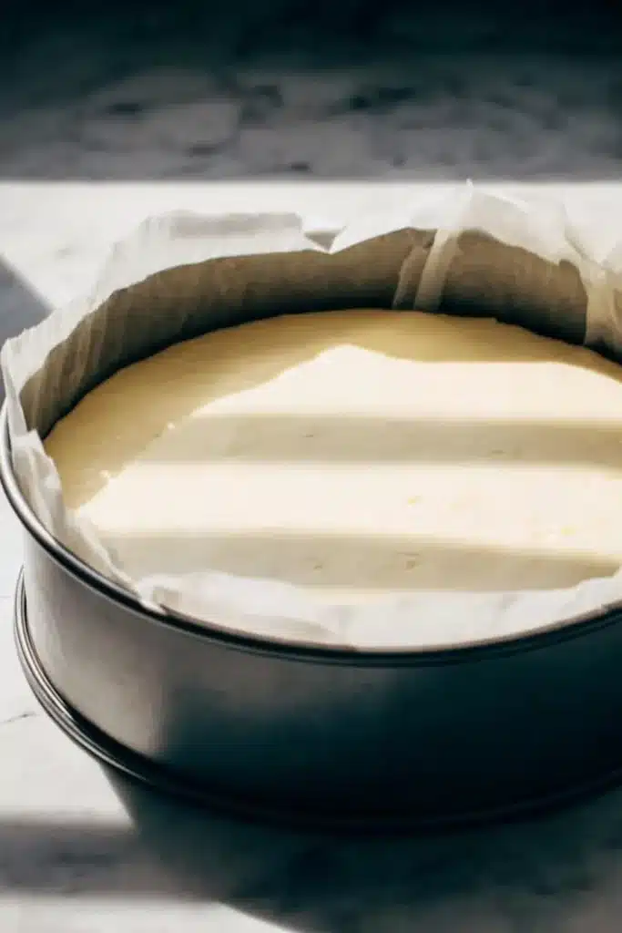 New York Style Cheesecake – Creamy, Rich & Delicious 9 Smooth New York style cheesecake batter in springform pan before baking