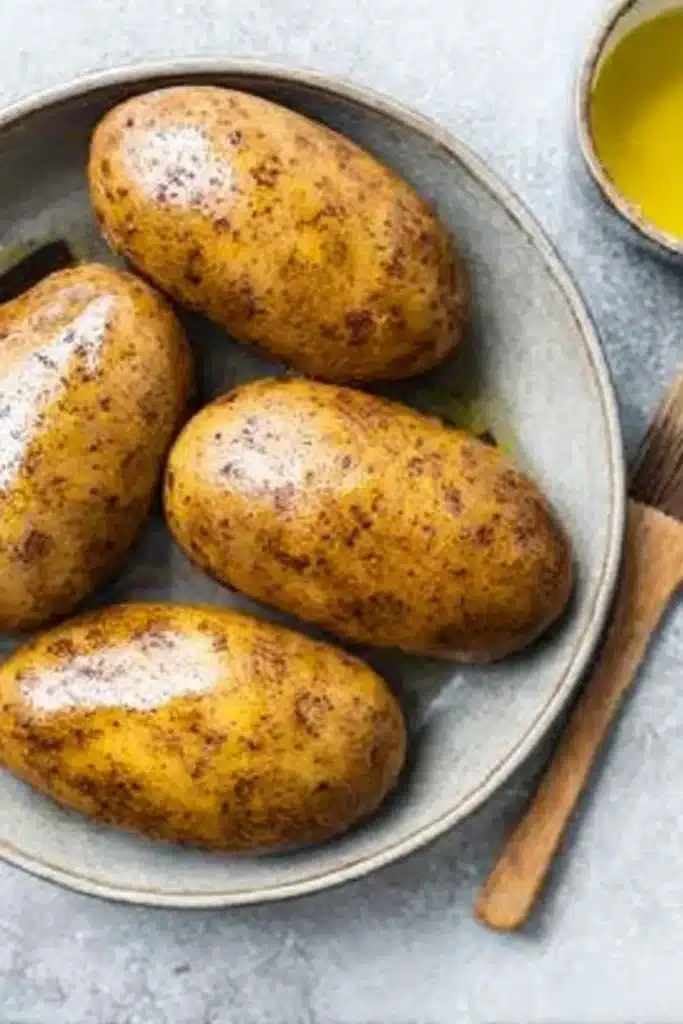 Air Fryer Baked Potatoes – Quick & Crispy Favorite 15 Brushing olive oil on russet potatoes before air frying