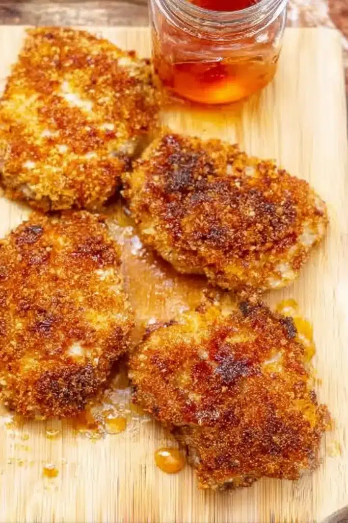 Air Fryer Panko Chicken Thighs | Crispy & Delicious Dinner 9 Air fryer panko chicken thighs with honey glaze on cutting board
