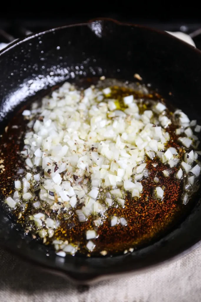 Shrimp and Creamed Corn: Easy, Amazing Dinner 14 Chopped onions sautéing in butter for shrimp and creamed corn