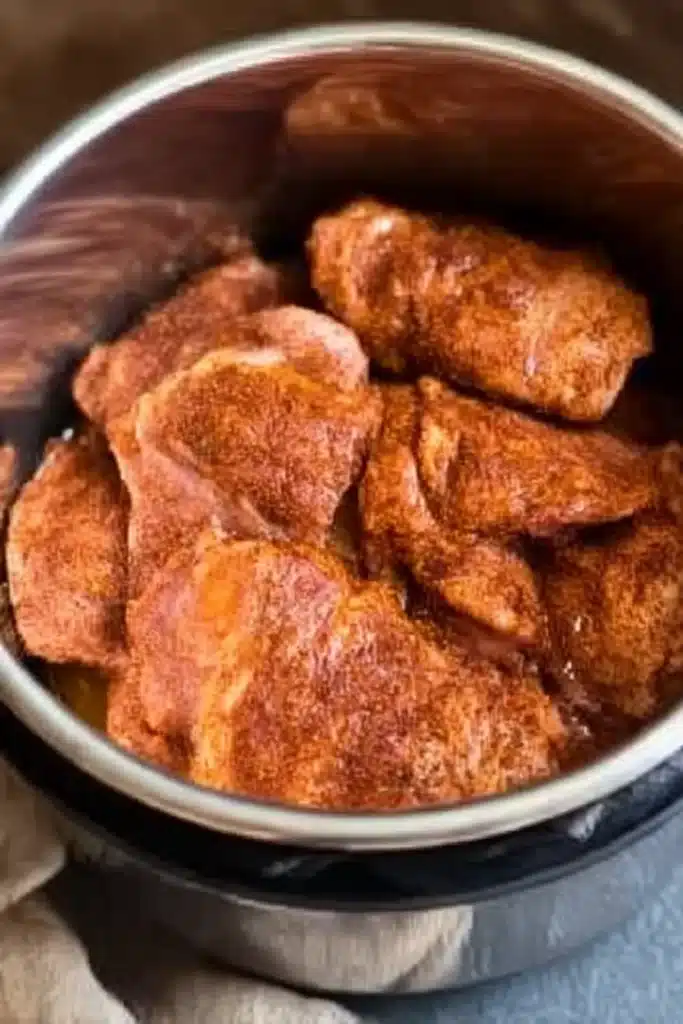 Seasoned chicken thighs ready to sauté in an Instant Pot