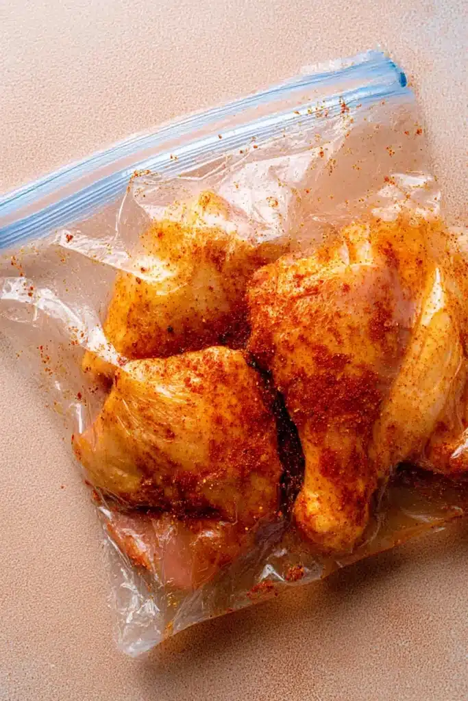 Crispy Air Fryer Chicken Thighs for a Delicious Dinner 7 crispy air fryer chicken thighs seasoned in zip-top bag
