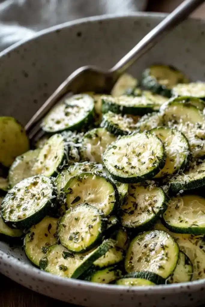 Crispy Baked Parmesan Zucchini | Quick & Delicious 8 Zucchini slices tossed with parmesan, herbs, and pepper in a mixing bowl