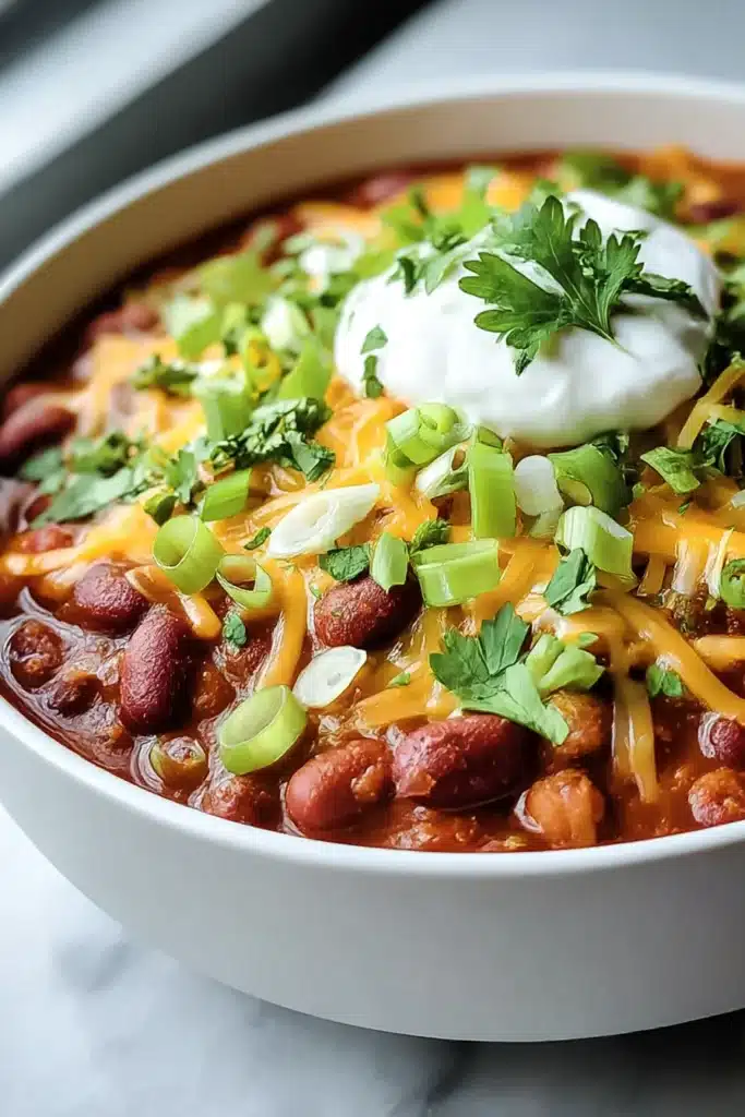 Simple Crockpot Vegetarian Chili | Hearty, Healthy, Cozy 10 Simple crockpot vegetarian chili with beans, cheese, sour cream, and fresh herbs