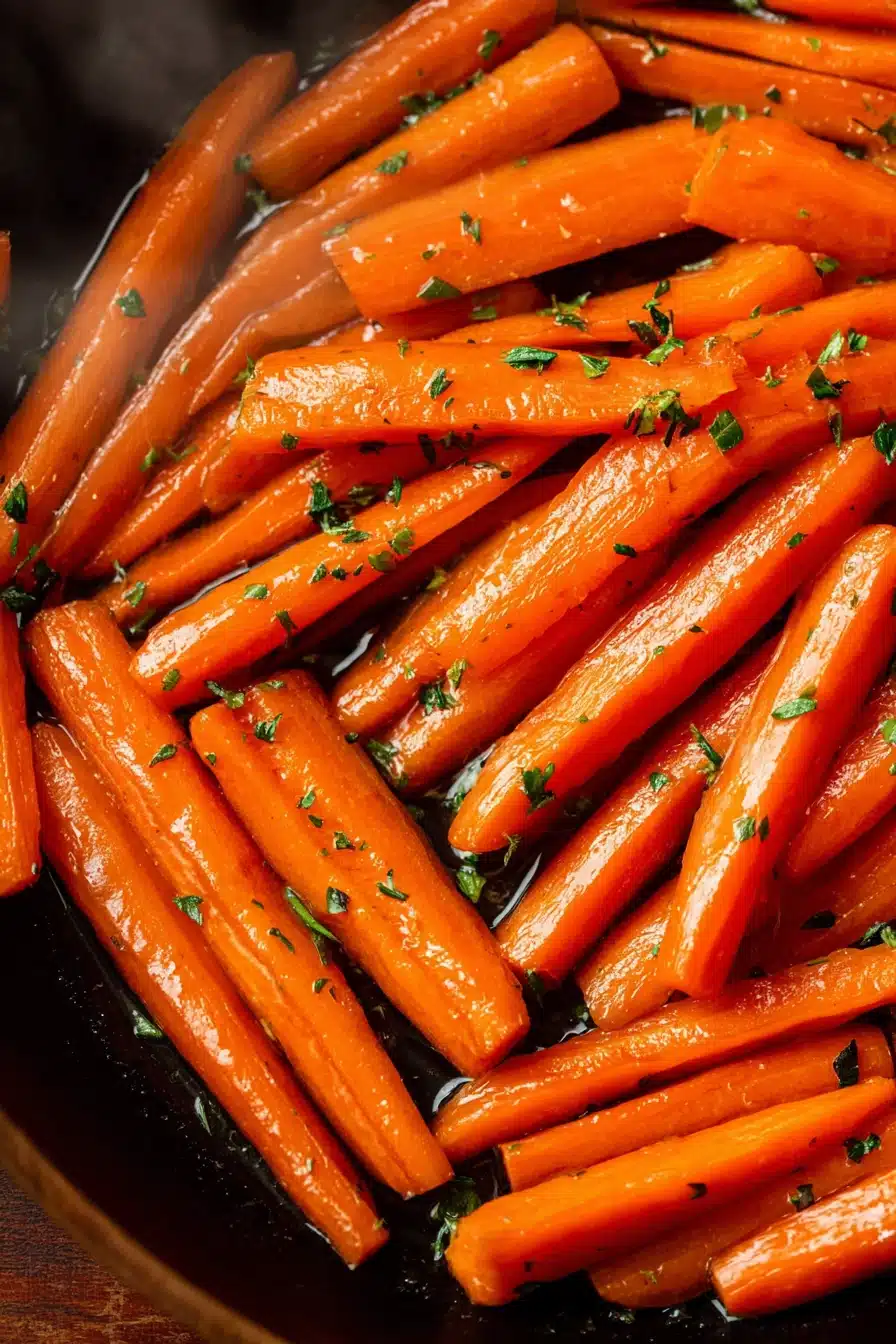 Simple glazed carrots in a brown sugar butter glaze with parsley