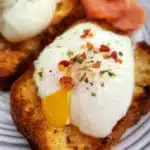 Air Fryer Poached Eggs on toast with smoked salmon and red pepper flakes