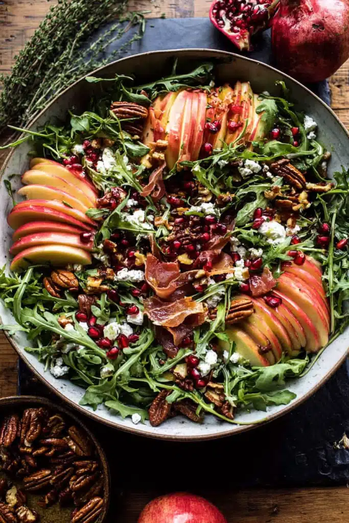 Autumn Harvest Honeycrisp Apple and Feta Salad fully assembled in bowl