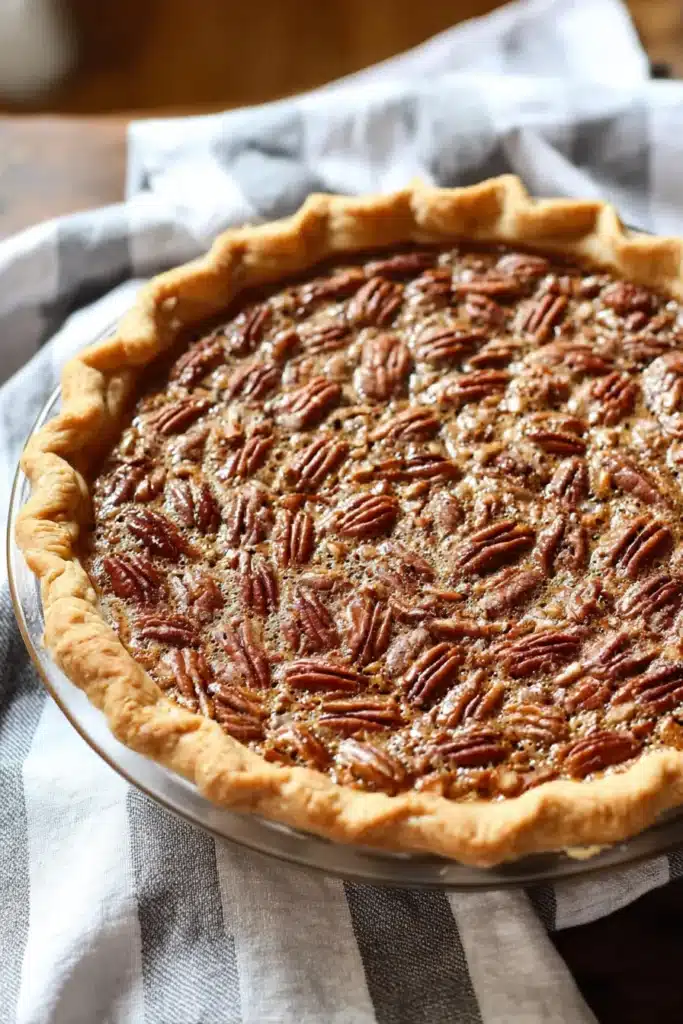 Fudgy Pecan Pie – Irresistibly Rich & Easy 9 Whole baked fudgy pecan pie with golden crust and roasted pecans