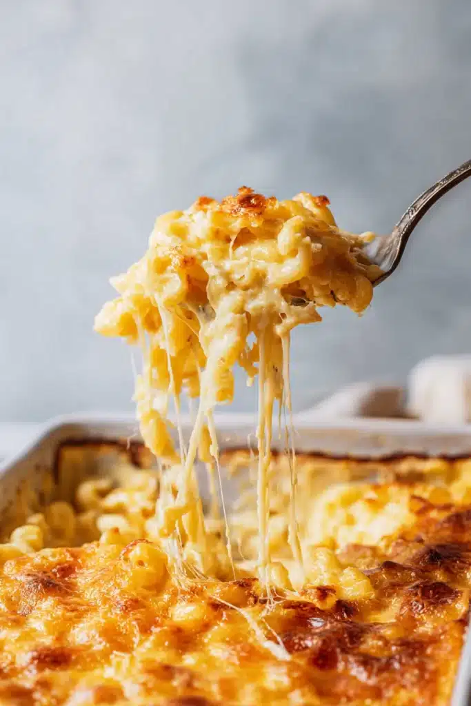 The Best Southern Baked Mac and Cheese | Soulful & Creamy 7 The Best Southern Baked Mac and Cheese with melted cheese pull from baking dish