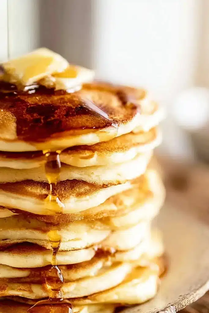Pancakes – Fluffy & Quick Breakfast You’ll Love 9 Close-up of fluffy pancakes with maple syrup and melting butter