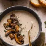 Mushroom Bisque Recipe – Creamy, Cozy and Remarkable 10 Creamy mushroom bisque topped with sautéed mushrooms and fresh thyme in a rustic bowl