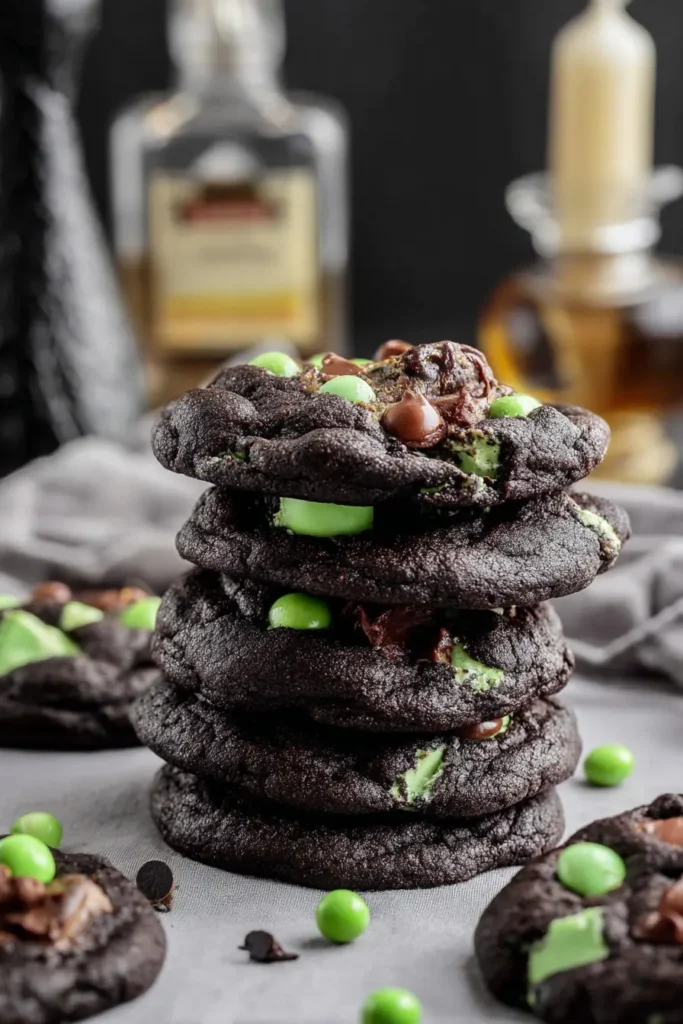 Fun Mint Chocolate Chip Monster Cookies 10 Mint Chocolate Chip Monster Halloween Cookies with green pearls and mint chunks