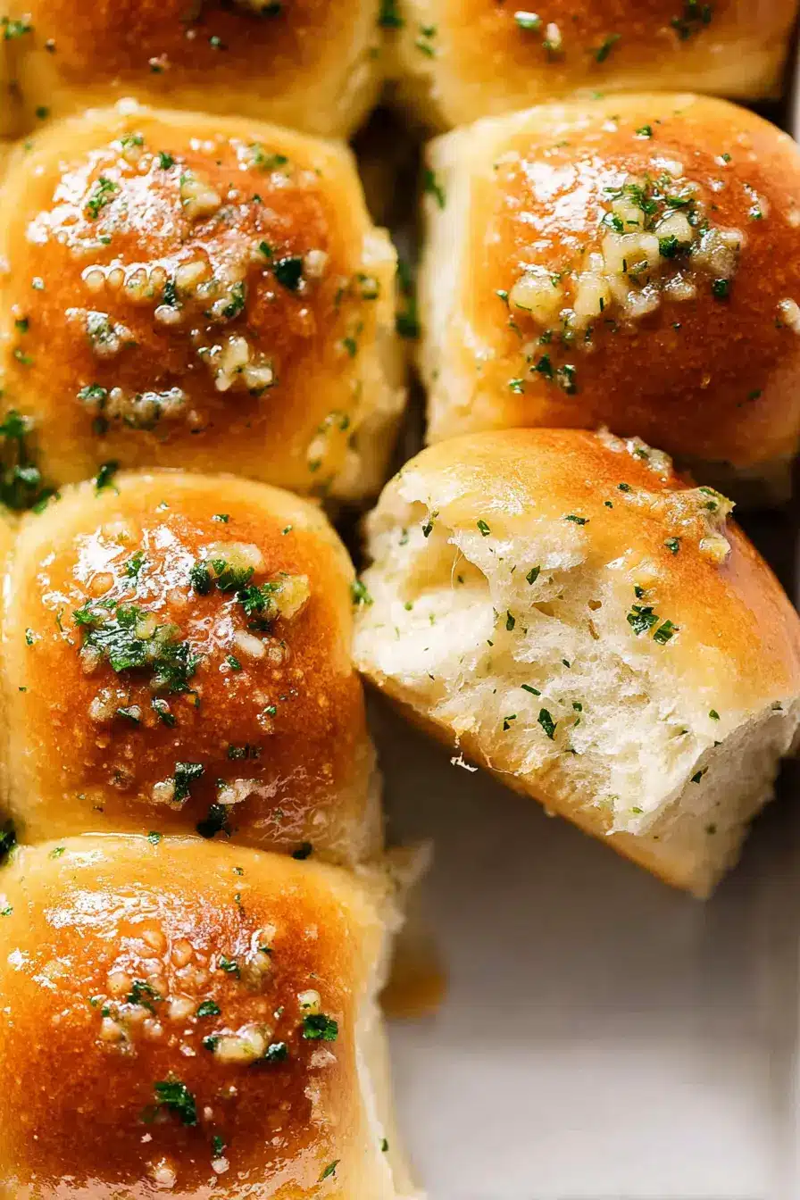 Easy garlic bread rolls brushed with herb butter and sea salt