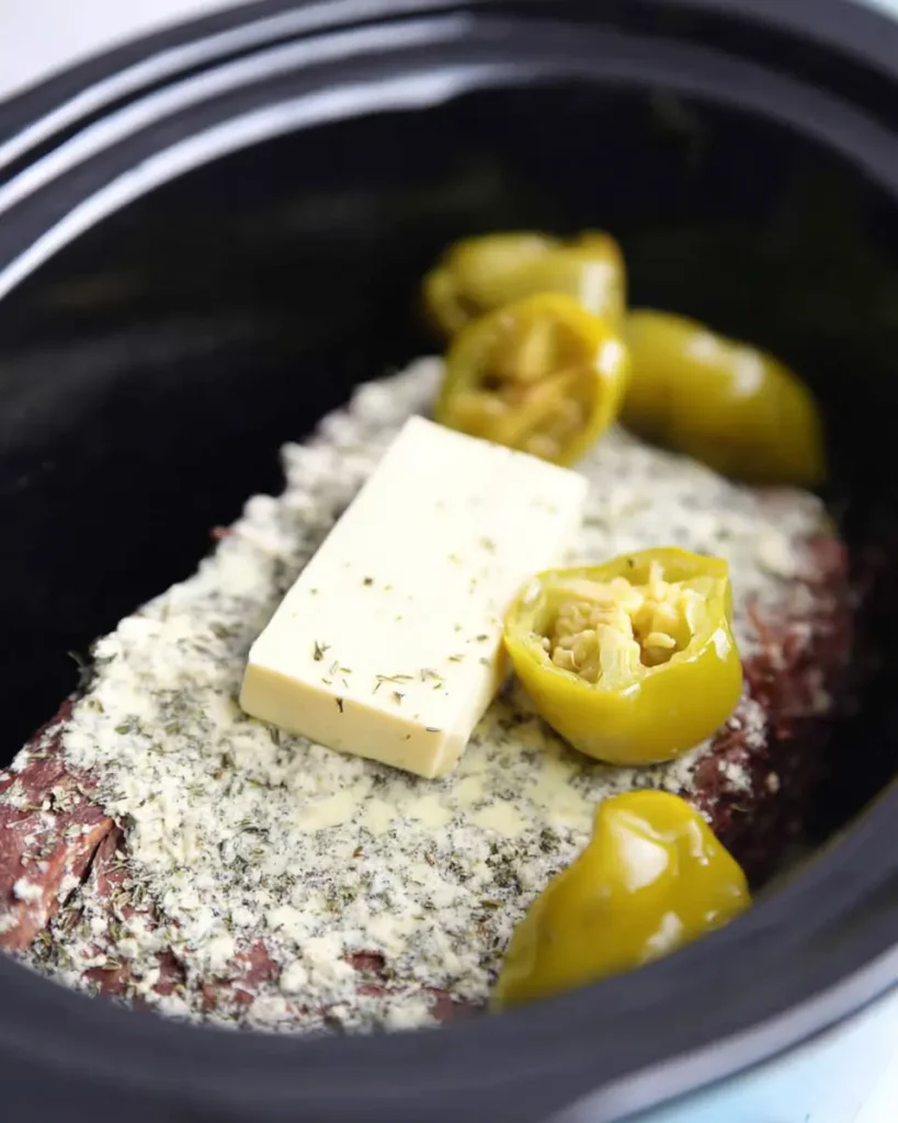 Easy Mississippi Pot Roast slow-cooked on low with juicy tender meat