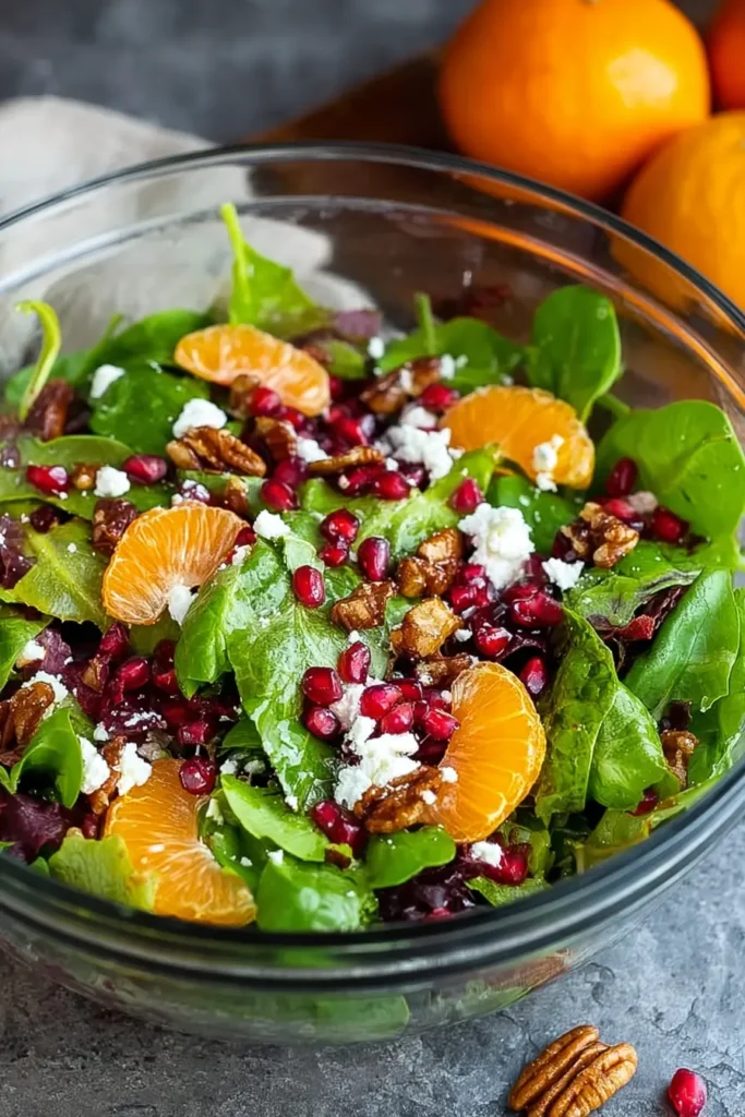 Christmas Salad : A Colorful Holiday Favorite 8 Finished Christmas Salad Recipe with oranges, pomegranate, feta, and pecans