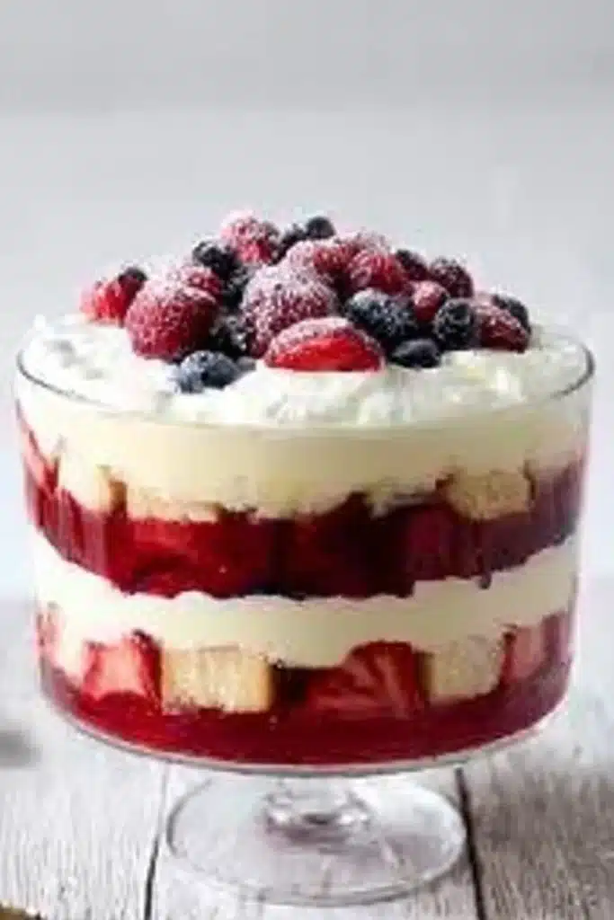 Christmas Trifle Recipe – Stunning & Easy Holiday Dessert 15 Fully assembled Christmas trifle with layers of jelly, custard, cream, and fresh berries