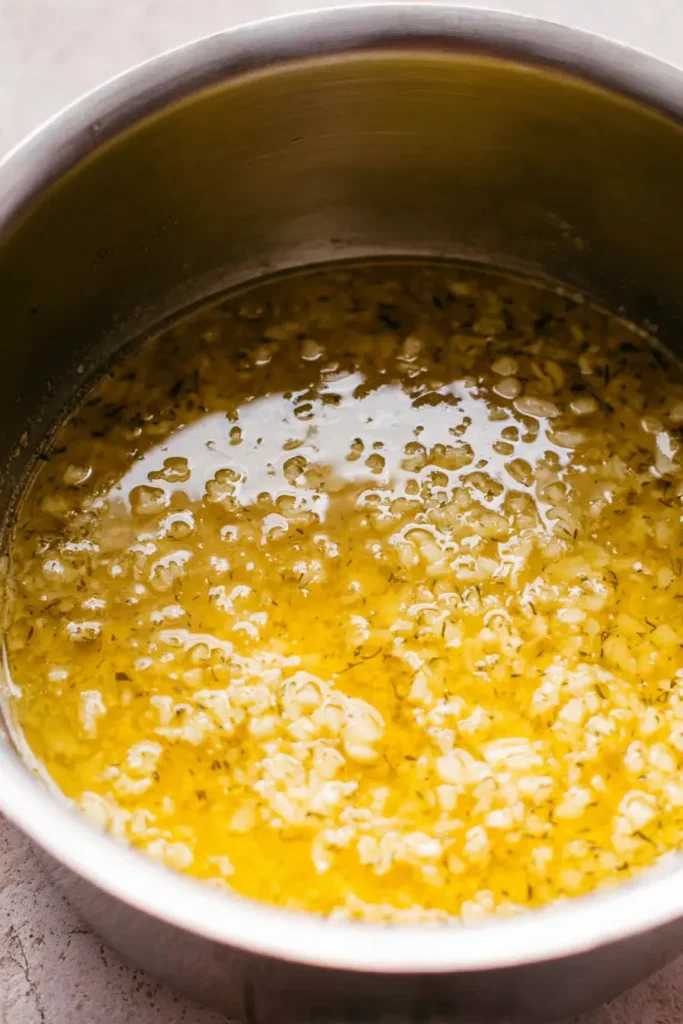 Easy garlic bread rolls garlic butter with minced garlic in saucepan