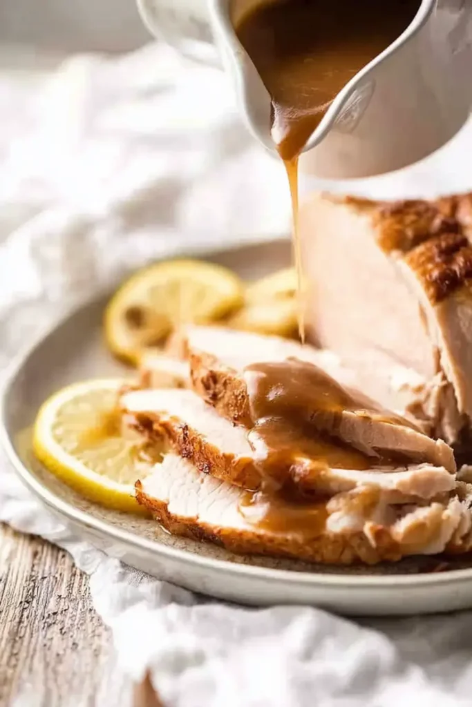 Juicy Slow Cooker Turkey Breast – Simple & Sensational 12 Juicy slow cooker turkey breast slices with gravy poured on top