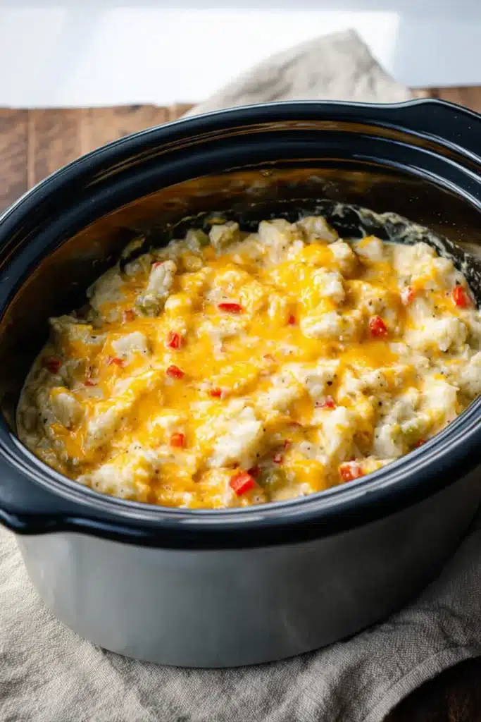 Kentucky Crockpot Potatoes – Easy, Delicious Comfort Food 15 Cheesy Kentucky crockpot potatoes in a slow cooker with melted cheddar on top