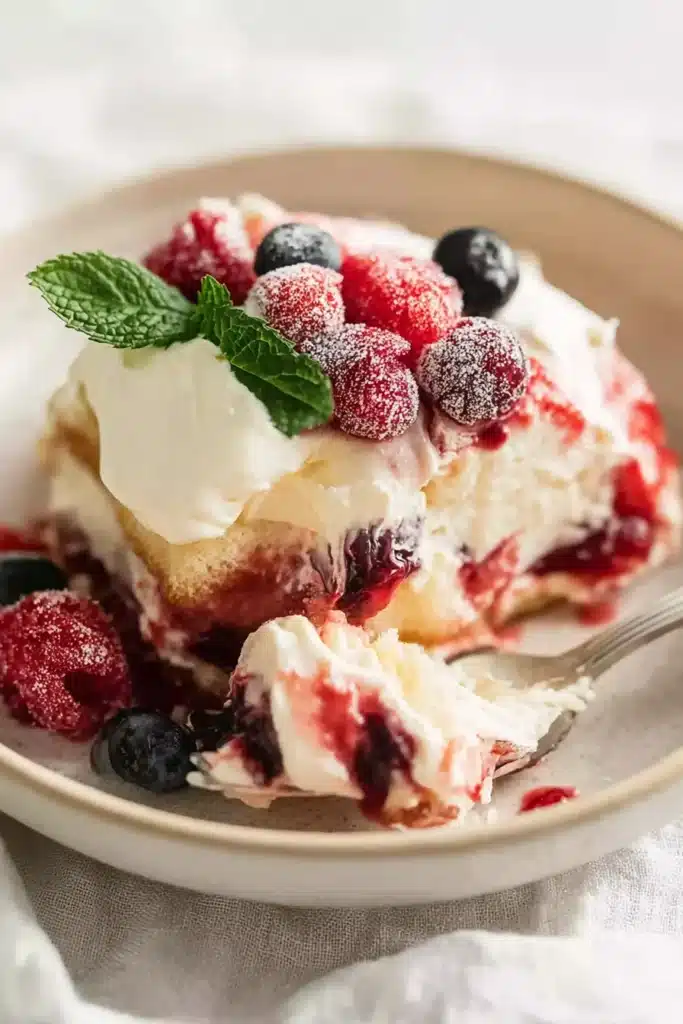 Christmas Trifle Recipe – Stunning & Easy Holiday Dessert 10 Christmas trifle serving with custard, jelly, whipped cream, and berries on a plate