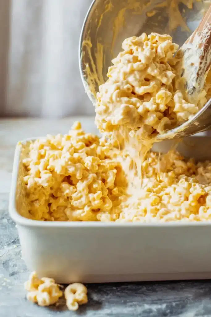 The Best Southern Baked Mac and Cheese | Soulful & Creamy 11 Creamy mix of The Best Southern Baked Mac and Cheese poured into baking dish