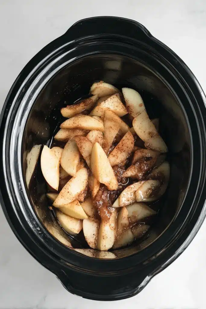 Slow Cooker Cracker Barrel Fried Apples | Delicious Copycat 11 Slow Cooker Cracker Barrel Fried Apples prepped with sugar and cinnamon