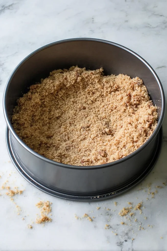 Pecan crust mixture for pumpkin pecan streusel torte in springform pan