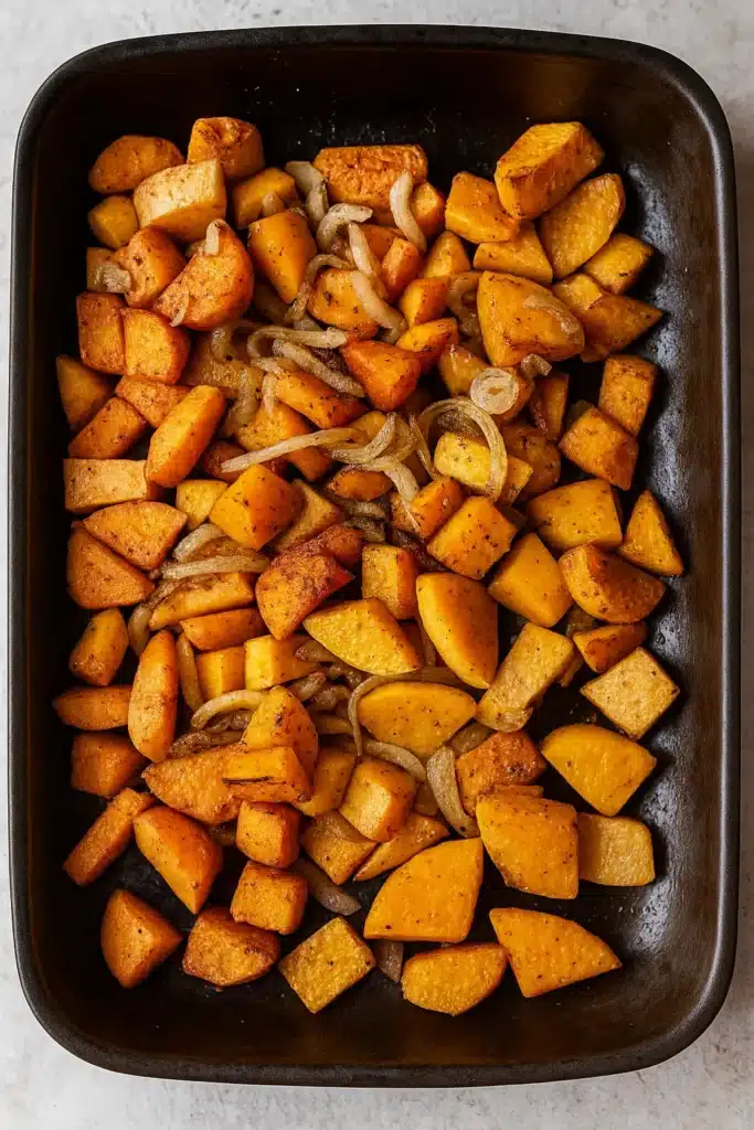 Roasted butternut squash and sweet potatoes for Spicy Soup