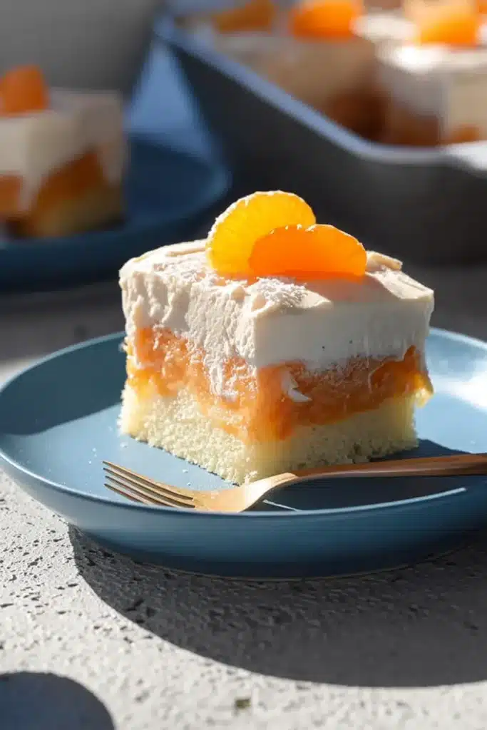 Orange Creamsicle Cake Recipe – Simple & Refreshing Treat 31 Slice of orange creamsicle cake with whipped topping and mandarin