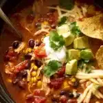 Slow Cooker Mexican Chicken Soup with avocado, corn, and sour cream