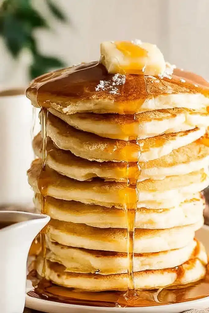 Pancakes – Fluffy & Quick Breakfast You’ll Love 8 Stack of fluffy pancakes with butter and maple syrup dripping down