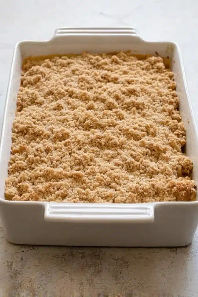 The Best Caramel Apple Cheesecake Bars 8 The best Caramel Apple Cheesecake Bars baked in a white ceramic dish