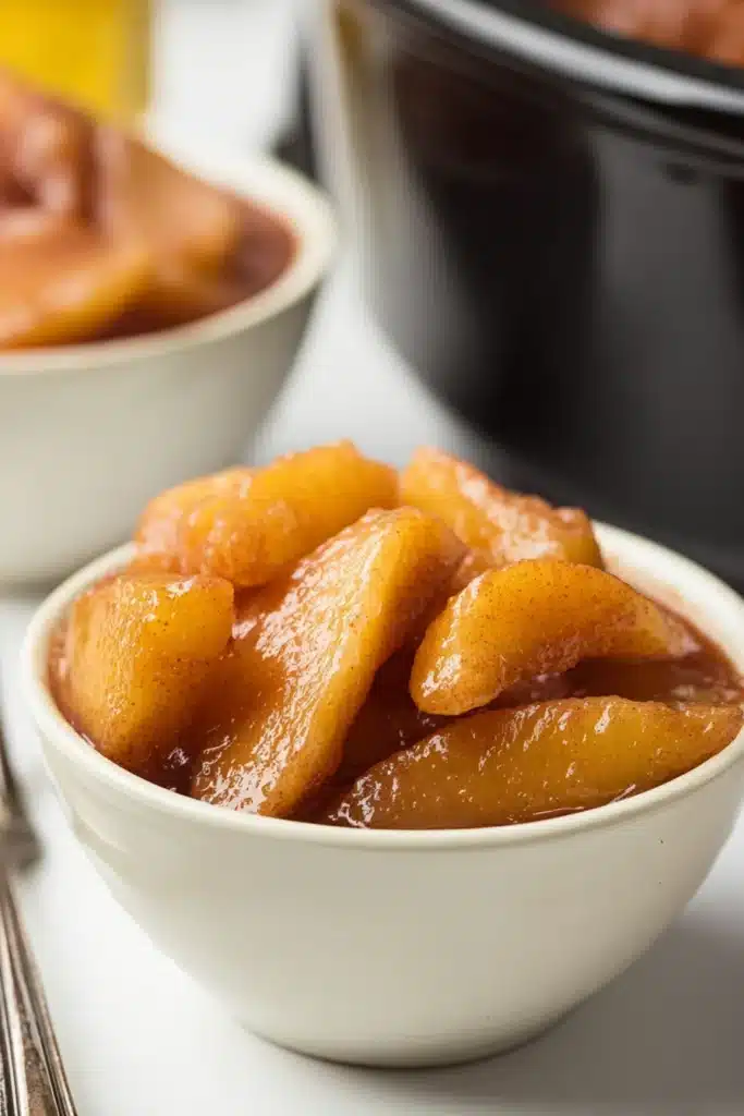 Slow Cooker Cracker Barrel Fried Apples | Delicious Copycat 15 Slow Cooker Cracker Barrel Fried Apples served warm in a white bowl