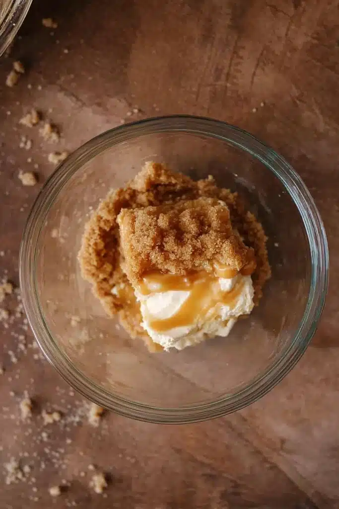 easy caramel apple cheesecake dip recipe ingredients in mixing bowl