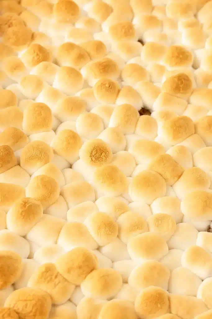 Toasted marshmallows on Sweet Potato Casserole with Marshmallows