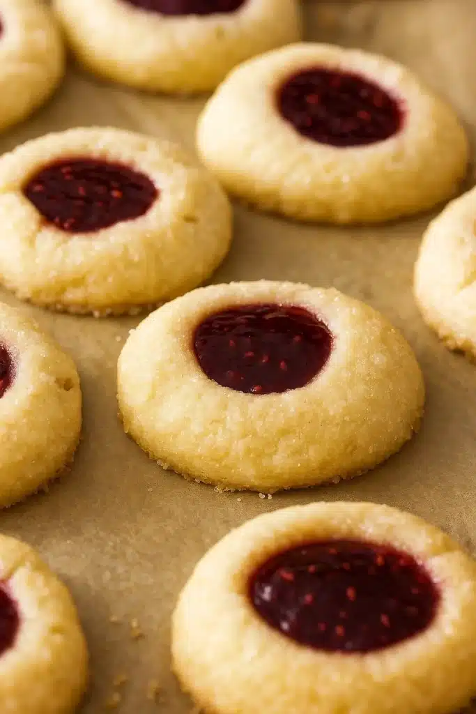 Classic Thumbprint Cookies – Easy, Sweet & Irresistible 13 Freshly baked classic thumbprint cookies with raspberry jam centers