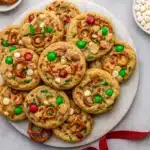 Christmas Kitchen Sink Cookies – Easy, Fun & Festive Treat 12 Christmas Kitchen Sink Cookies with M&M’s, pretzels, and white chocolate chips on a festive plate