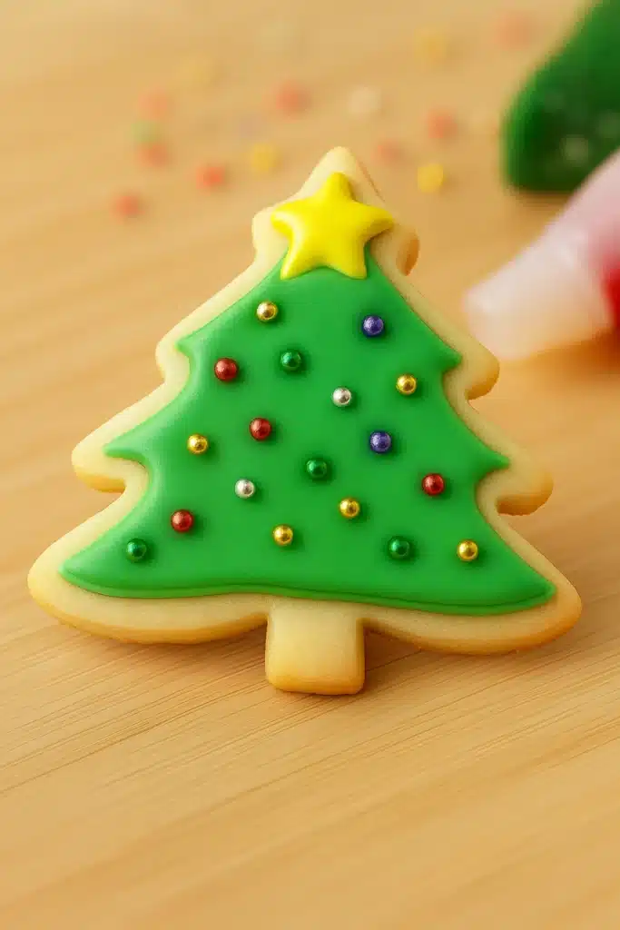 Christmas Cookies – Easy, Festive & Amazing Treats 10 Christmas cookies shaped like a tree with green icing and sprinkles