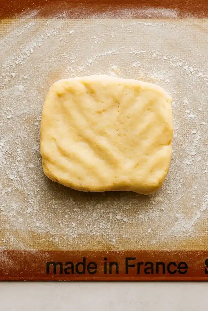 Cinnamon roll cookie dough on floured silicone baking mat