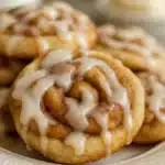 Cinnamon Roll Cookies – Soft, Swirled & Irresistibly Cozy 10 Close-up of cinnamon roll cookies with icing on white plate