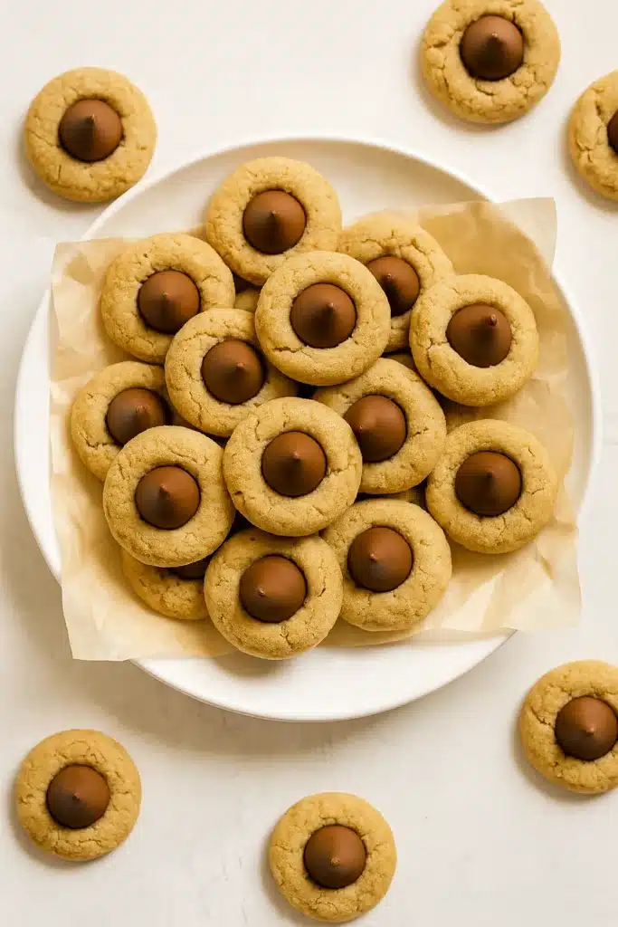 Classic Peanut Butter Blossoms on White Plate