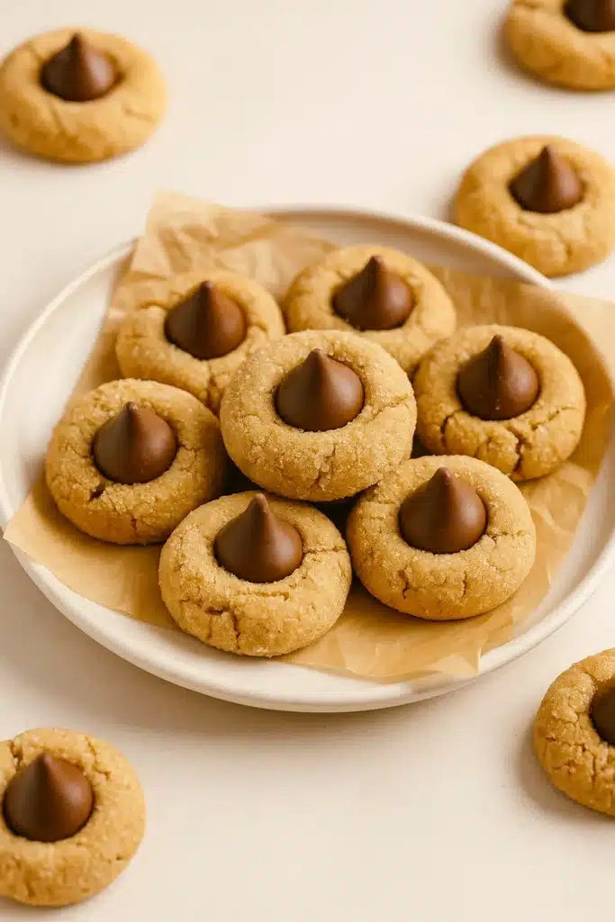 Classic Peanut Butter Blossoms on White Plate