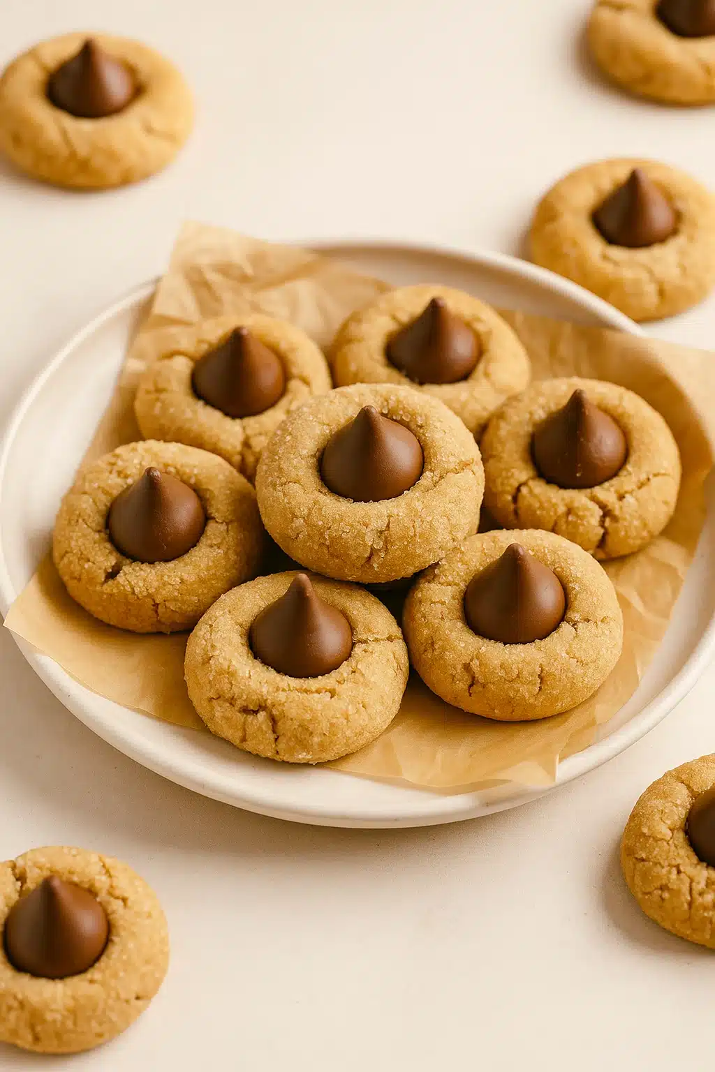Classic Peanut Butter Blossoms on White Plate