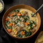 Italian Sausage and White Bean Soup | Delicious & Comforting 10 Rustic bowl of creamy Italian sausage and white bean soup with kale and Parmesan