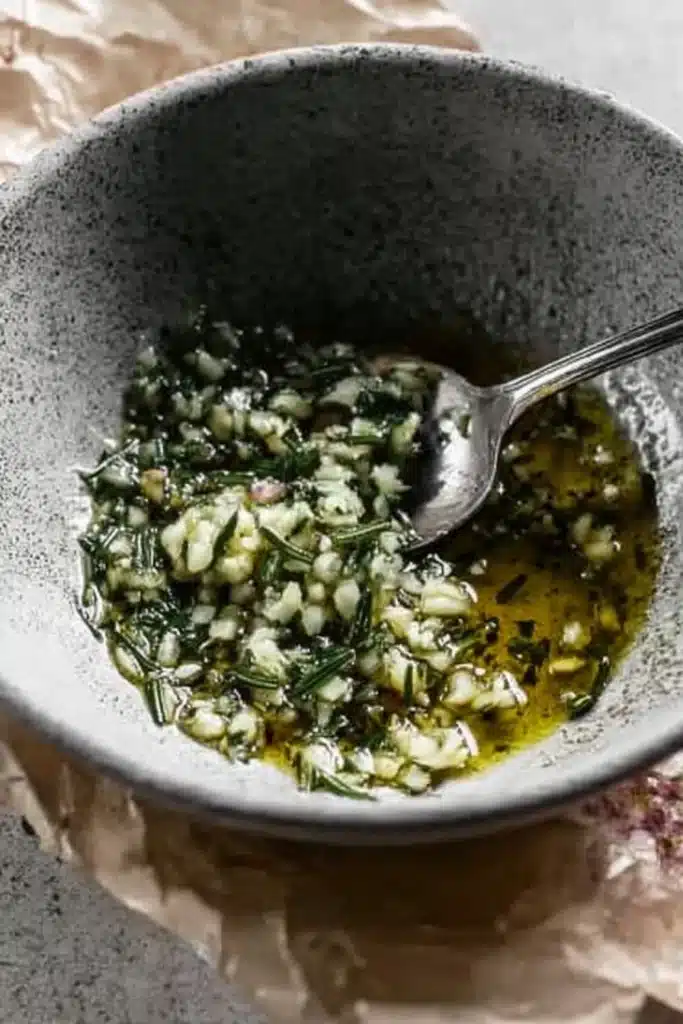 Perfect Prime Rib (Foolproof Method for Juicy, Tender Roast) 15 Garlic herb butter mixture for prime rib in gray bowl