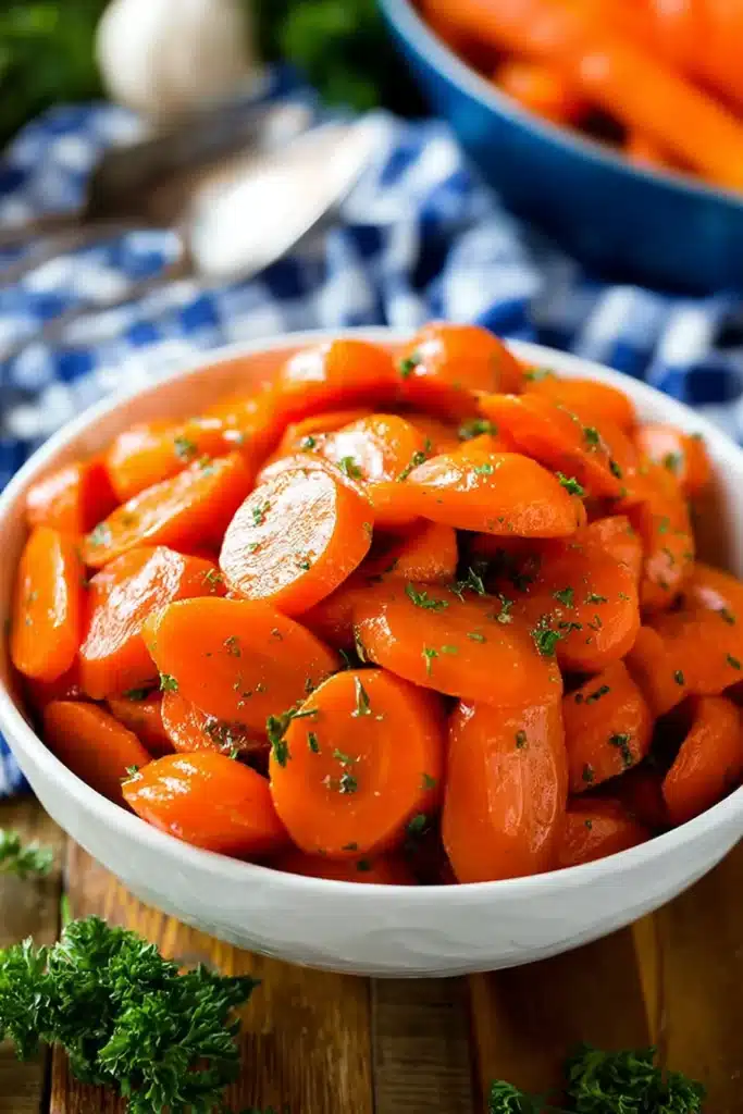 Glazed Carrots Recipe | Simple & Delicious Holiday Side 9 Bowl of buttery glazed carrots with parsley garnish